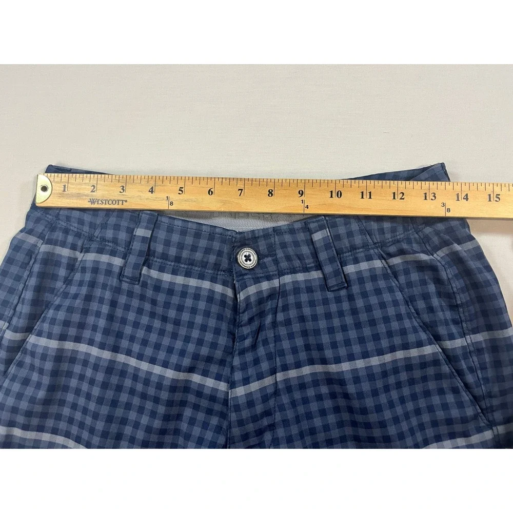 Under Armour Mens Blue Plaid Golf Shorts Size 30 Flat Front Performance Active